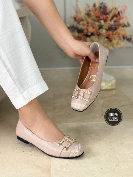 Cuero confort tipo ballerina beige