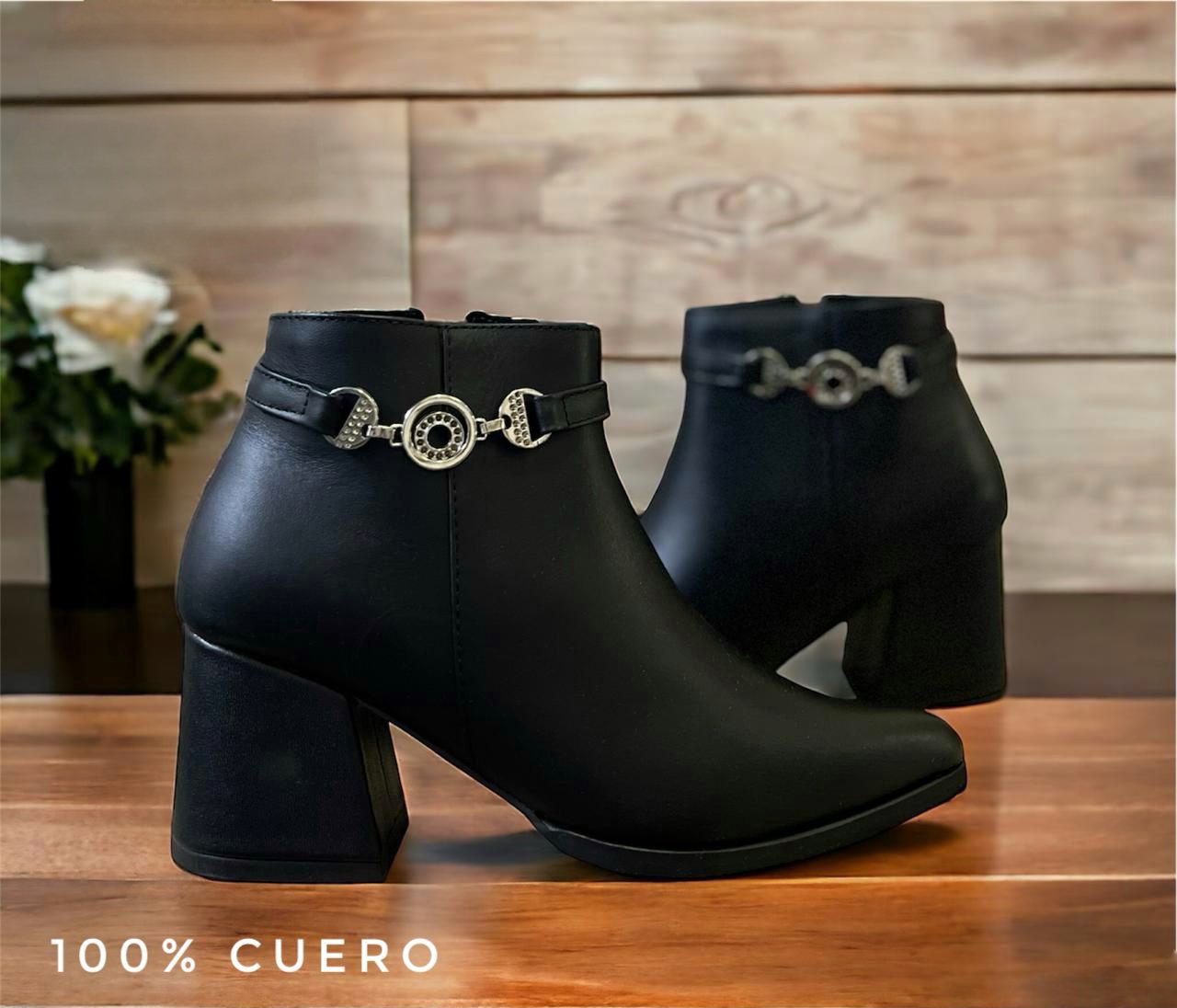 Cuero genuino tacón cinta hebilla círculo lateral Cuero genuino tacón cinta hebilla circulo lateral - Imagen 1