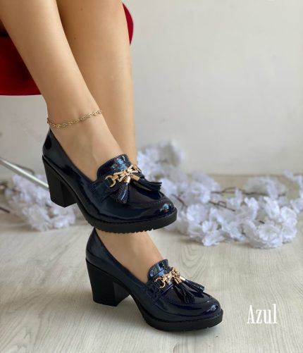 Zapatos con tacon grueso azul oscuro
