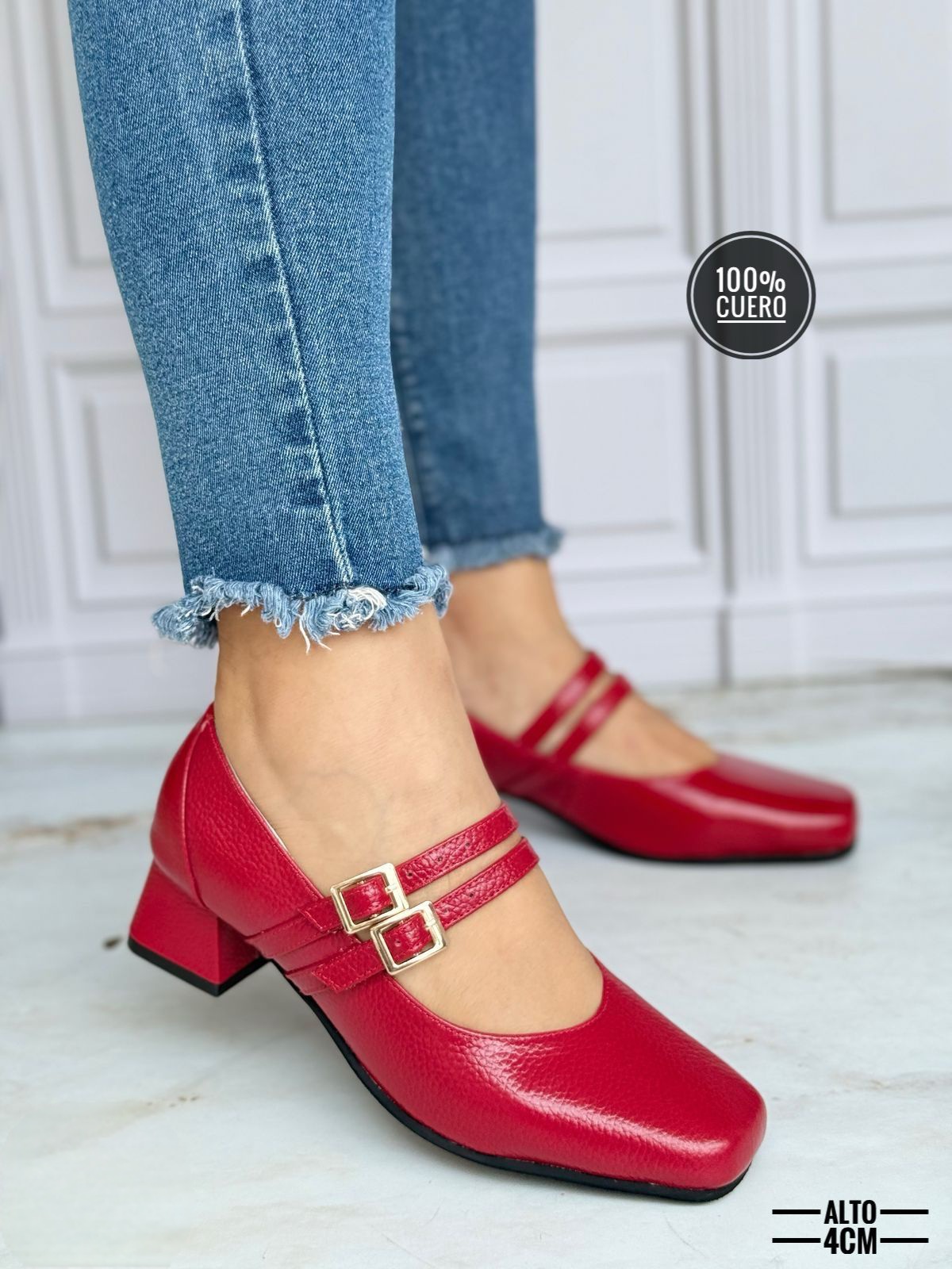 IMG-20250321-WA0329 Tacones con la punta cuadrada con dos fajas con hebillas delanteras y tacón cuadrado - Imagen 1