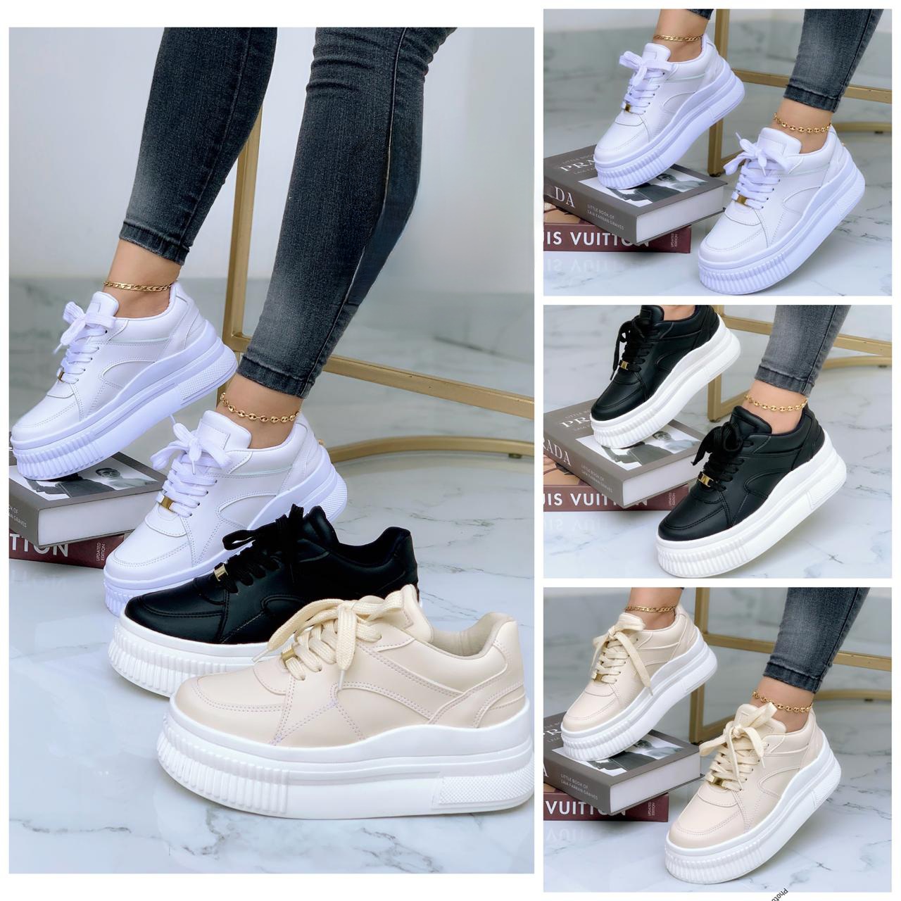 Tenis plataformas plantilla curva hebilla dorada en cordón portada Tenis plataformas plantilla curva hebilla dorada en cordón - Imagen 1